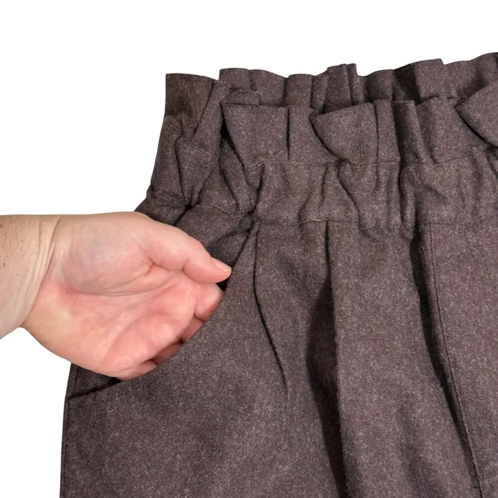 Ichi Antiquites Wool Tapered Pants Brown Elastic Waist Cozy Minimalist
